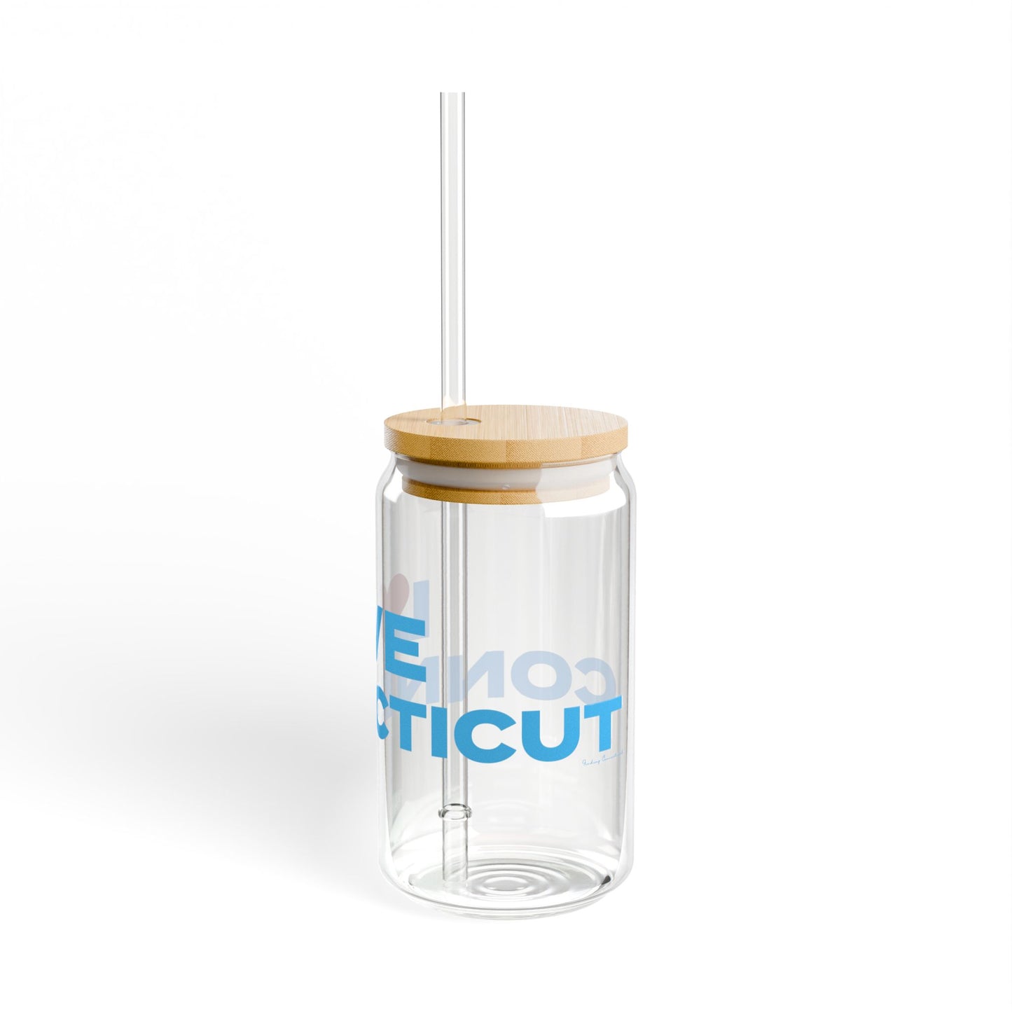 Love Connecticut Glass Can with Straw and Lid, 16oz