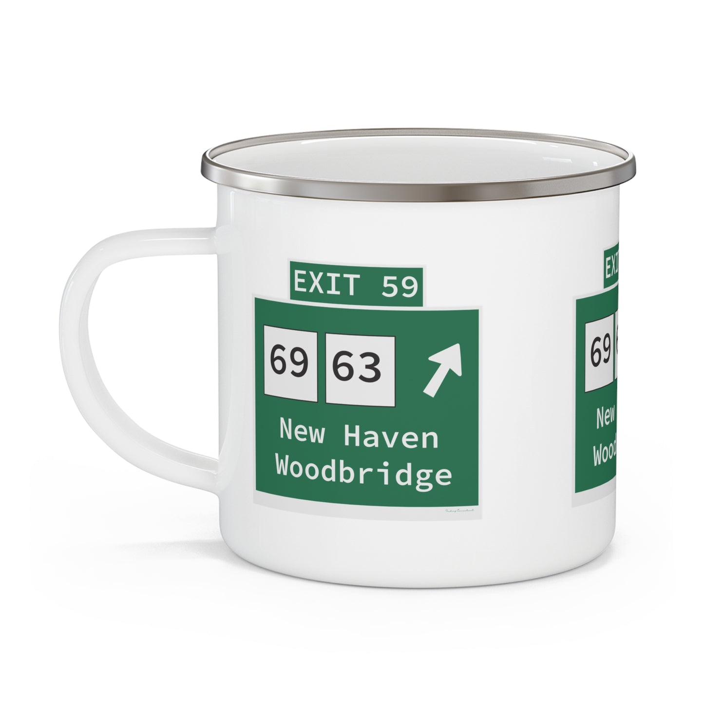 Vintage WCP Exit 59 Sign Enamel Camping Mug
