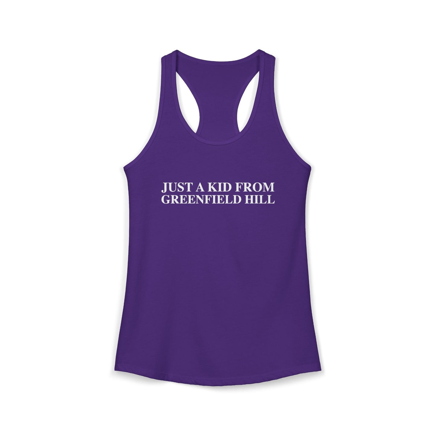 Just a kid from Greenfield Hill Women's Ideal Racerback Tank Top