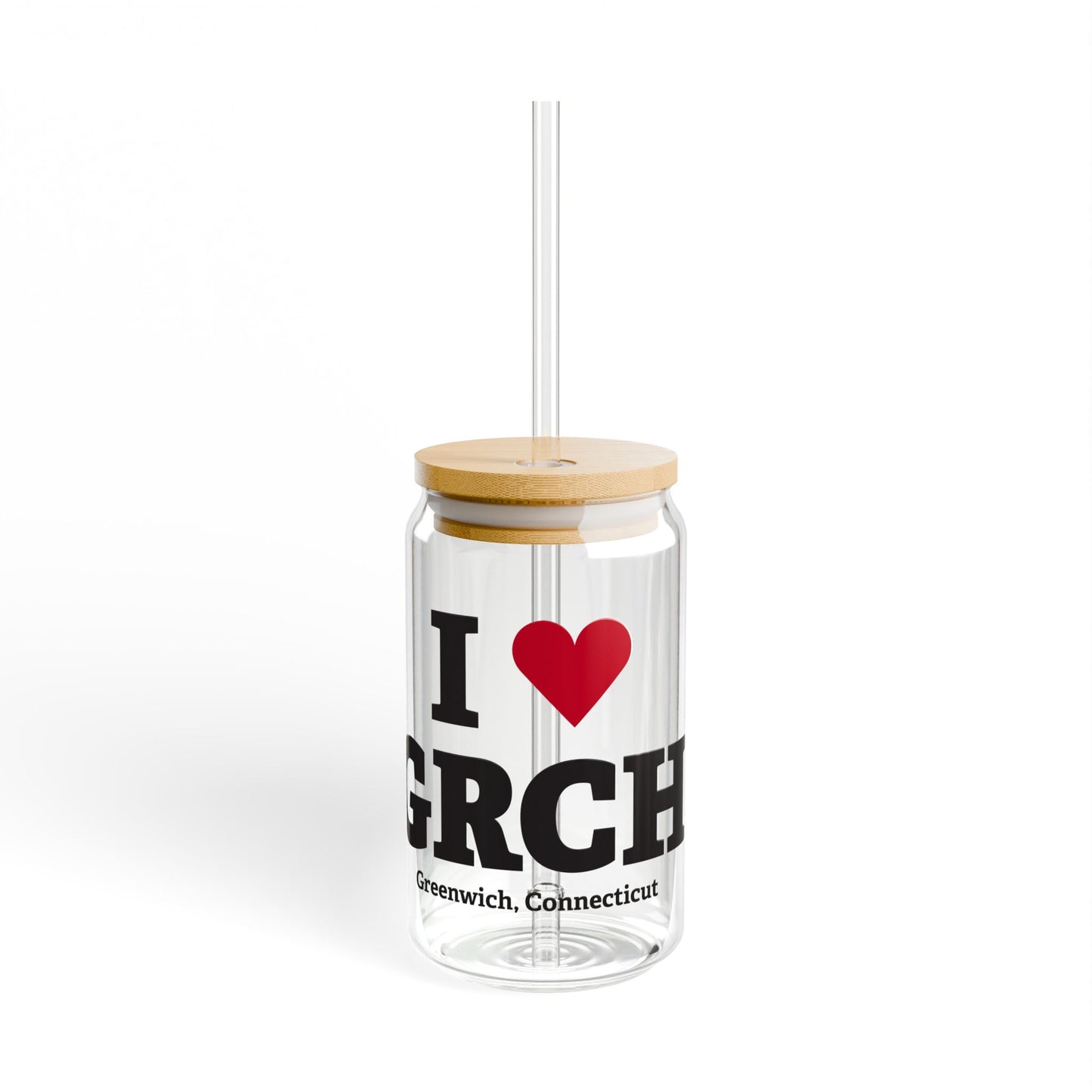 I Heart GRCH Glass Can with Straw and Lid, 16oz