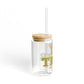 I Heart TRMB Glass Can with Straw and Lid, 16oz
