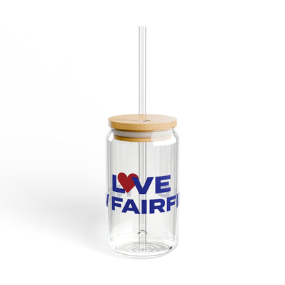 Love New Fairfield Glass Can with Straw and Lid, 16oz