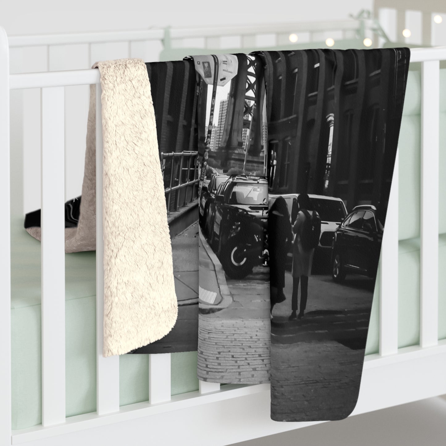 Manhattan Bridge Black and White Sherpa Fleece Blanket