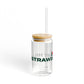 Love Strawberry Hill Glass Can with Straw and Lid, 16oz