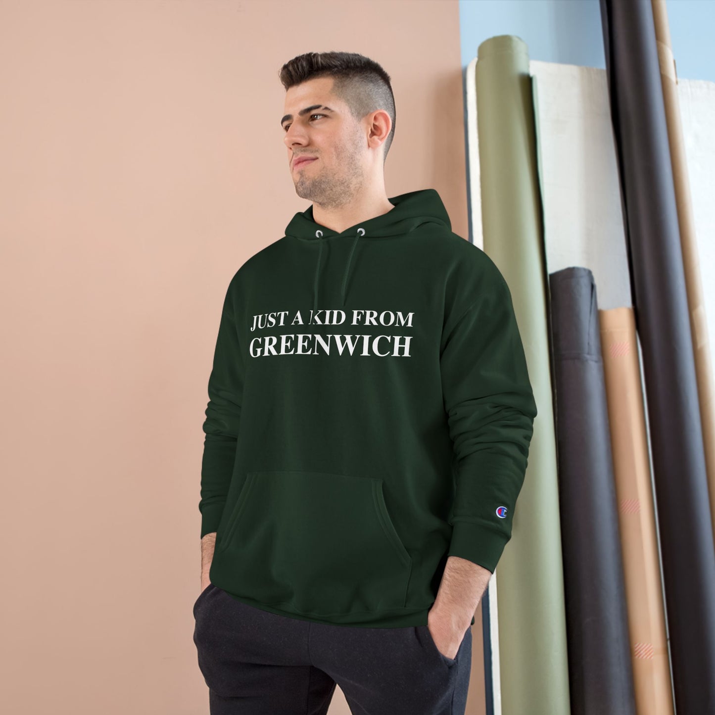 Just a kid from Greenwich Champion Hoodie