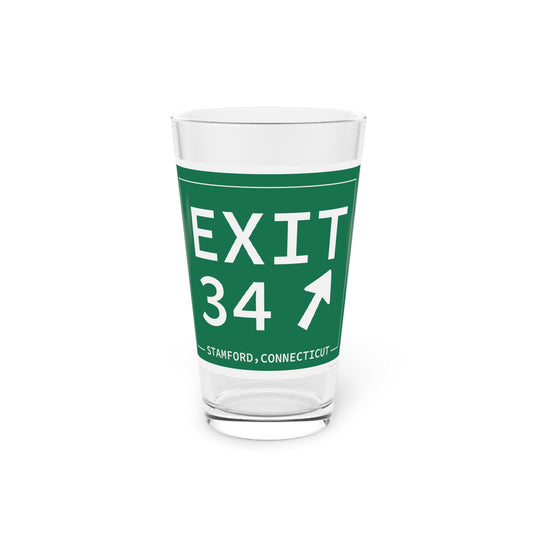 Vintage Exit 34 Merritt Parkway Sign Pint Glass, 16oz