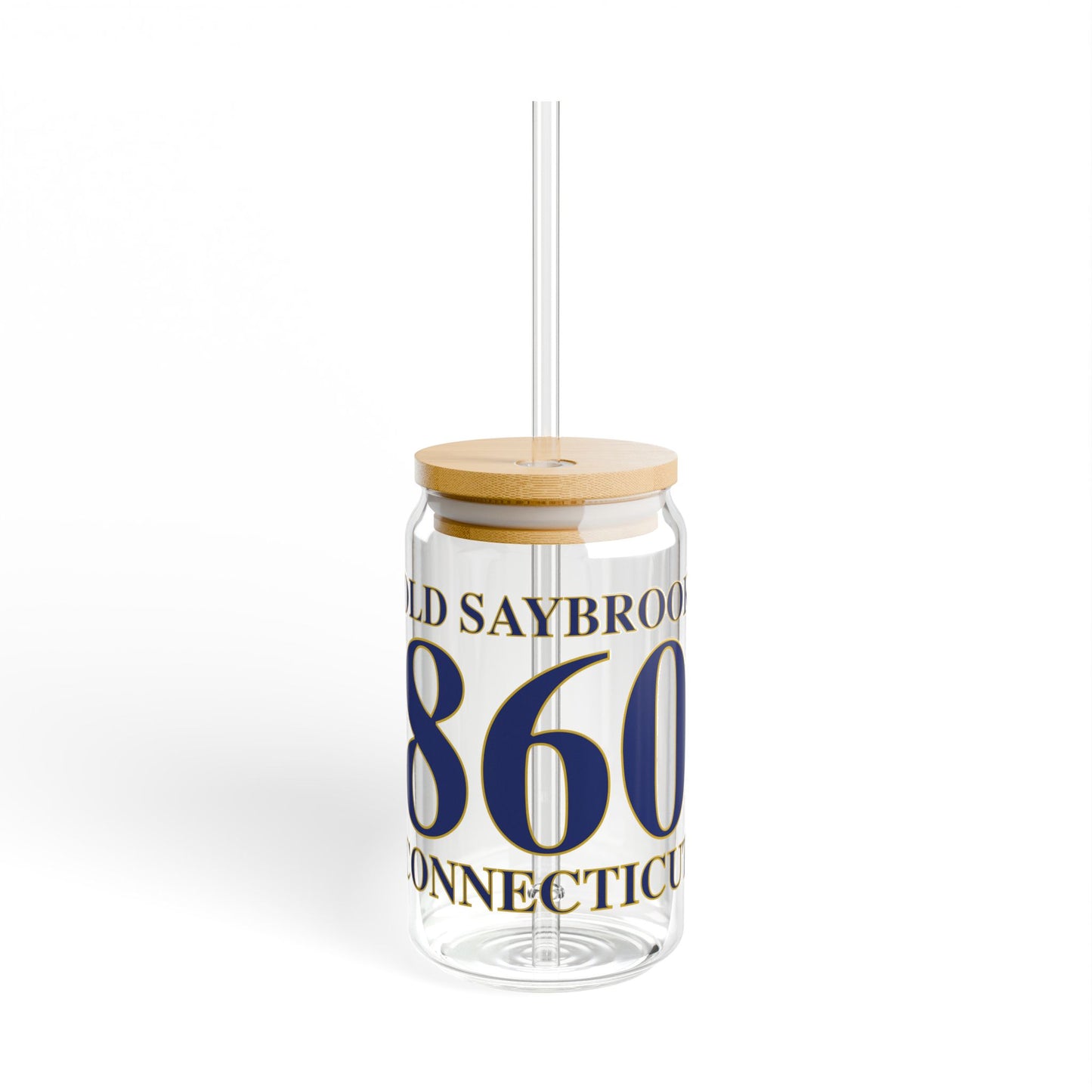 Old Saybrook 860 Connecticut Glass Can with Straw and Lid, 16oz
