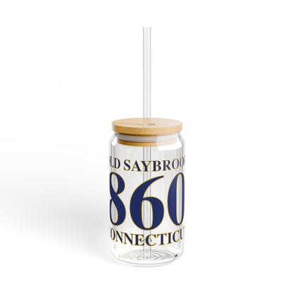 Old Saybrook 860 Connecticut Glass Can with Straw and Lid, 16oz