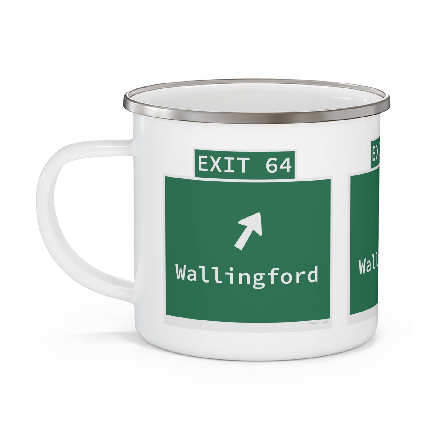 Vintage WCP Exit 64 Sign Enamel Camping Mug
