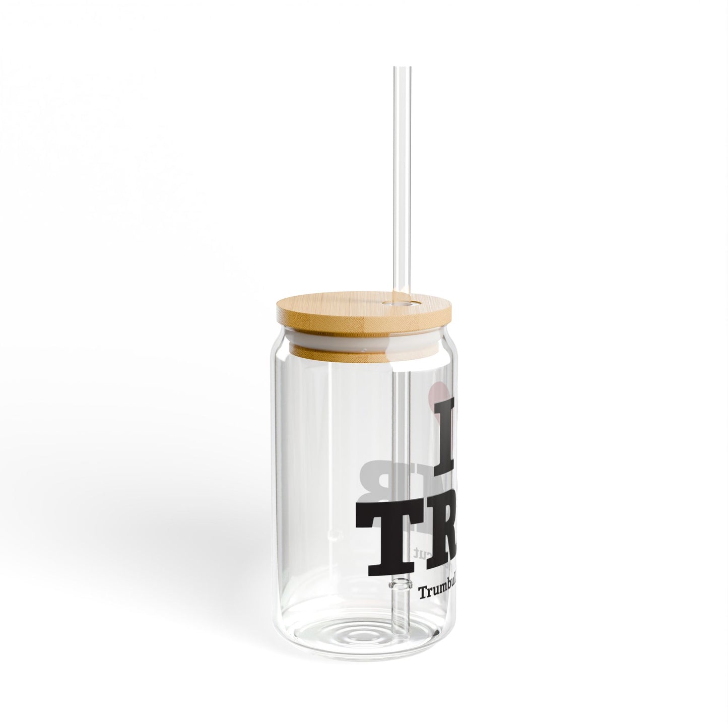 I Heart TRMB Glass Can with Straw and Lid, 16oz