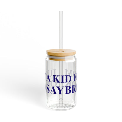 Just a kid from Old Saybrook Glass Can with Straw and Lid, 16oz