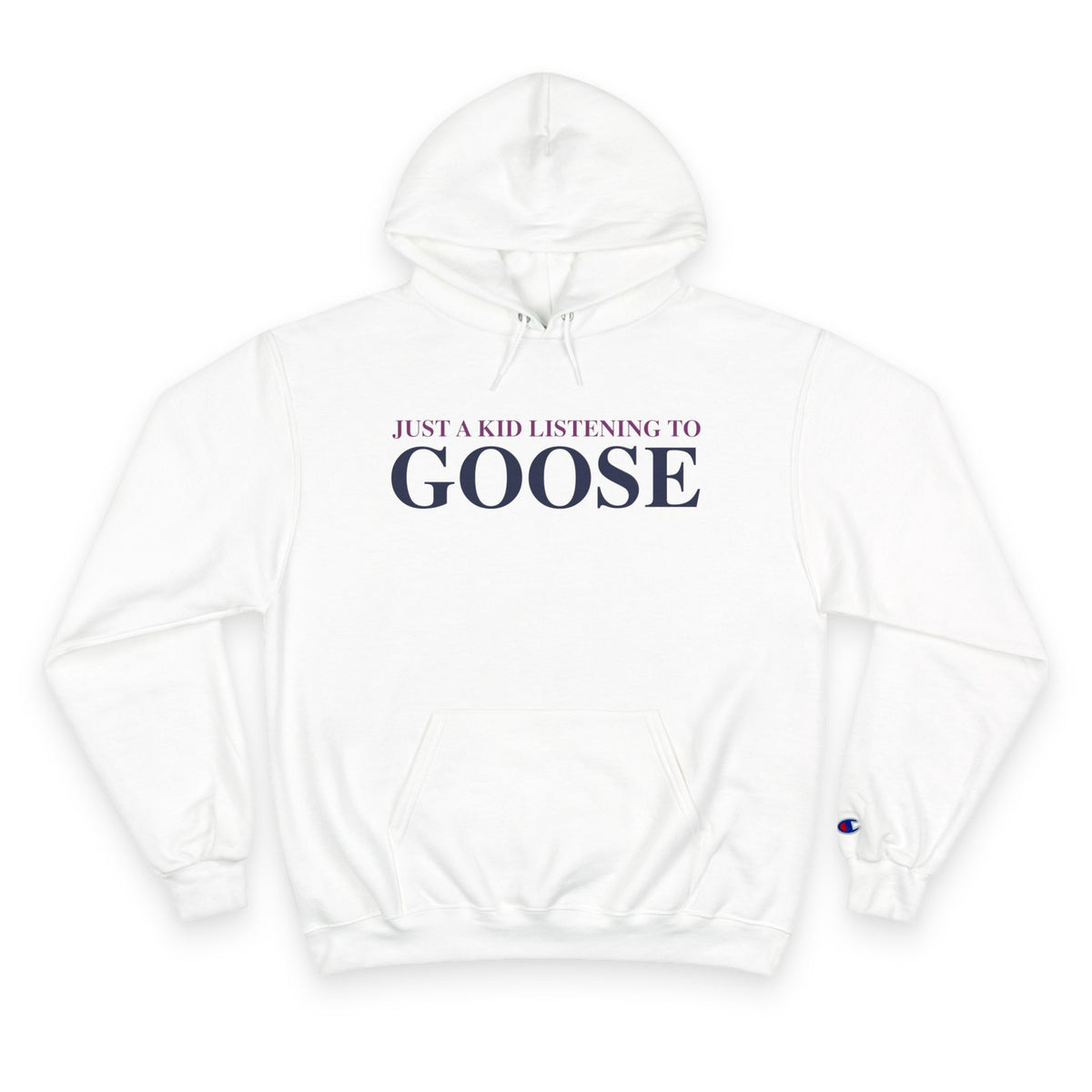 Just a kid listening to Goose - Blue & Purple Champion Hoodie
