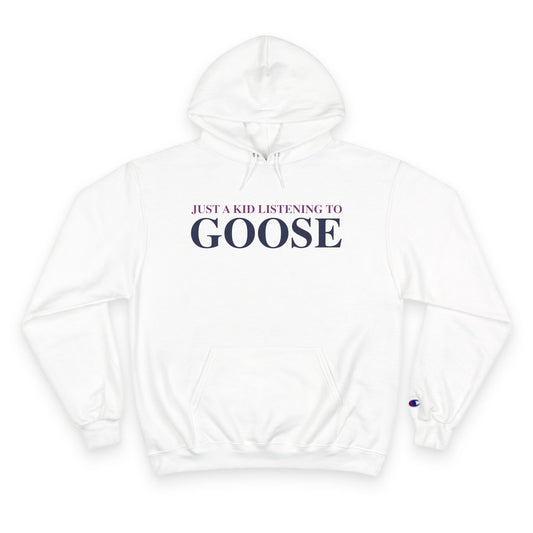 Just a kid listening to Goose - Blue & Purple Champion Hoodie