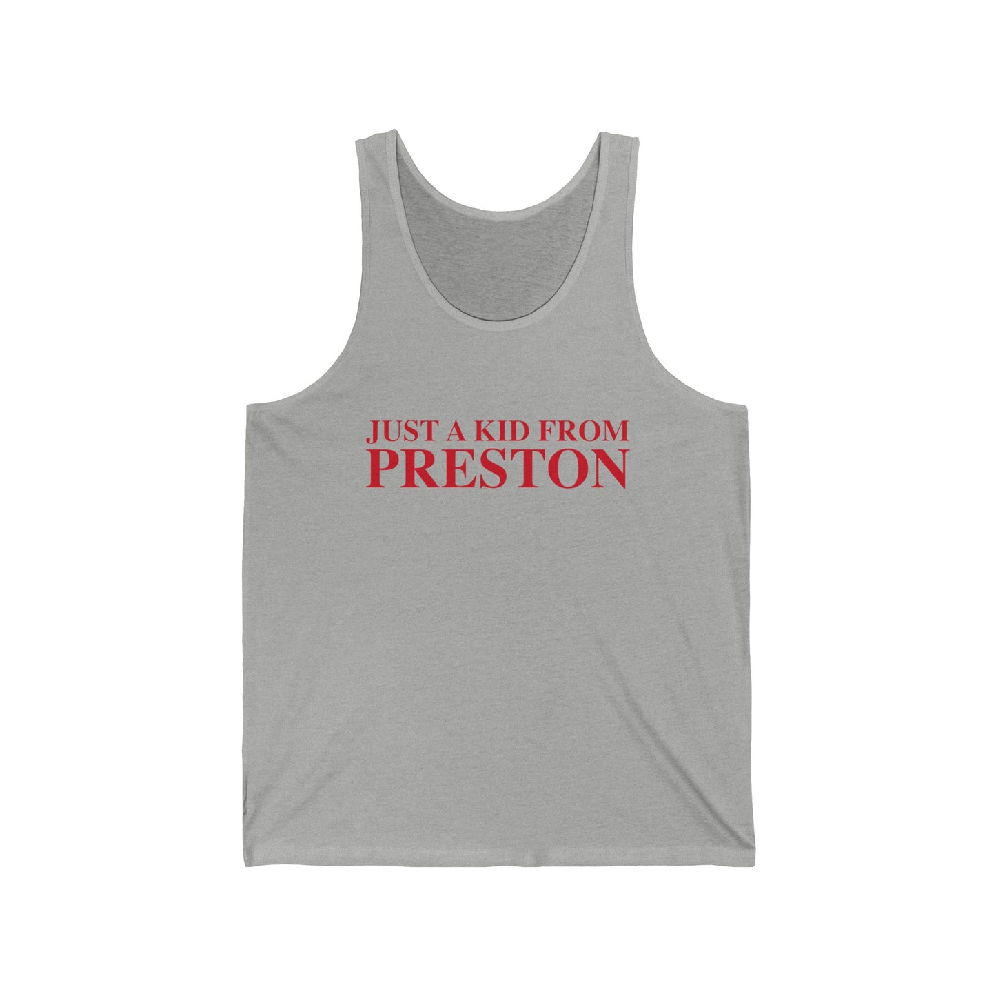 Just a kid from Preston Unisex Jersey Tank Top