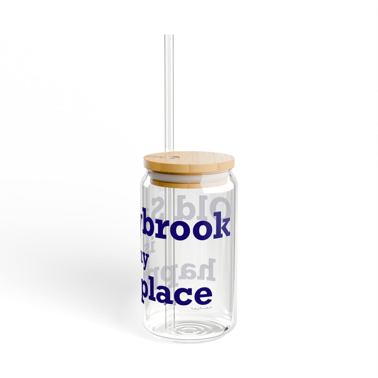 Old Saybrook is My Happy Place Glass Can with Straw and Lid, 16oz