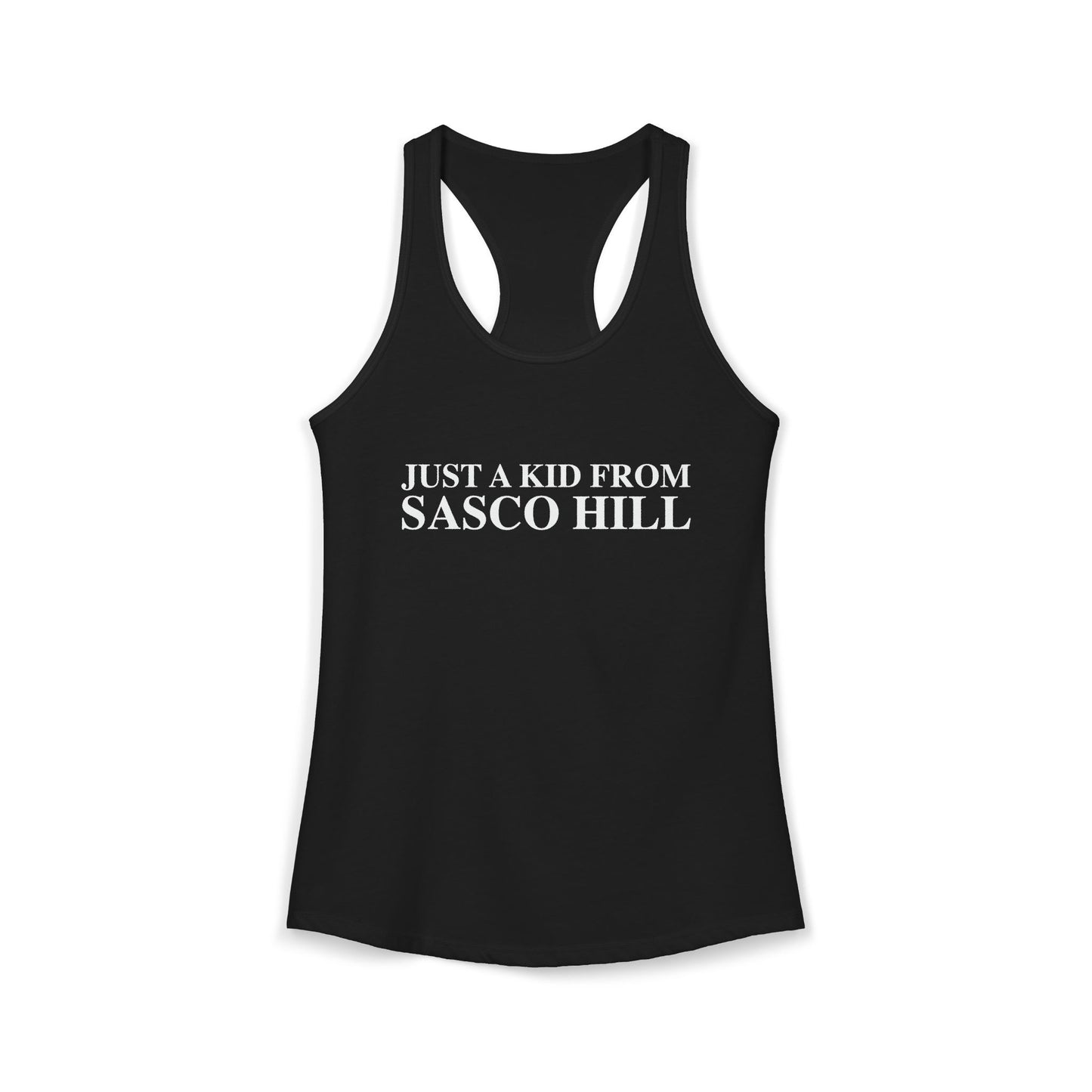 Just a kid from Sasco Hill Women's Ideal Racerback Tank Top