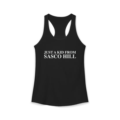 Just a kid from Sasco Hill Women's Ideal Racerback Tank Top