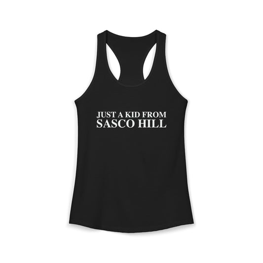 Just a kid from Sasco Hill Women's Ideal Racerback Tank Top