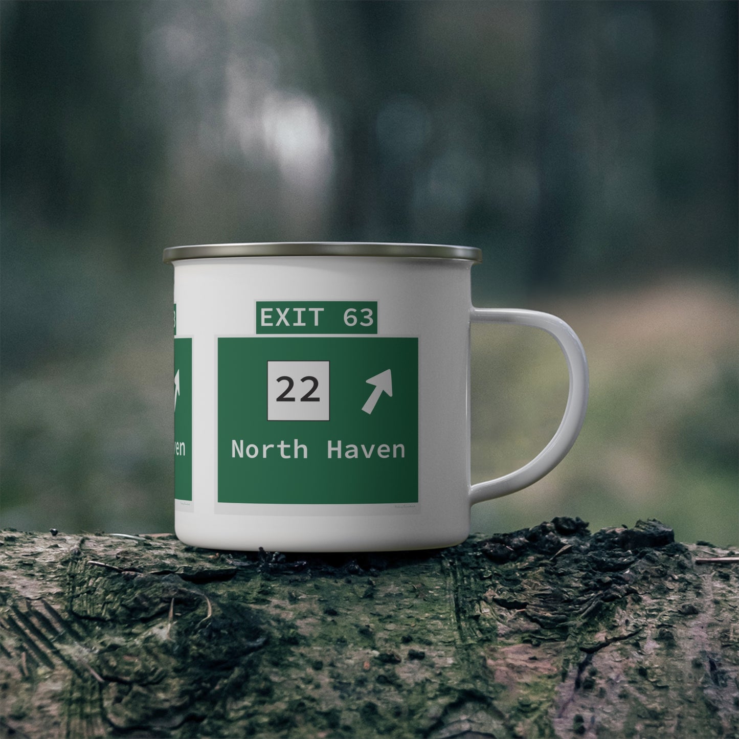 Vintage WCP Exit 63 Sign Enamel Camping Mug