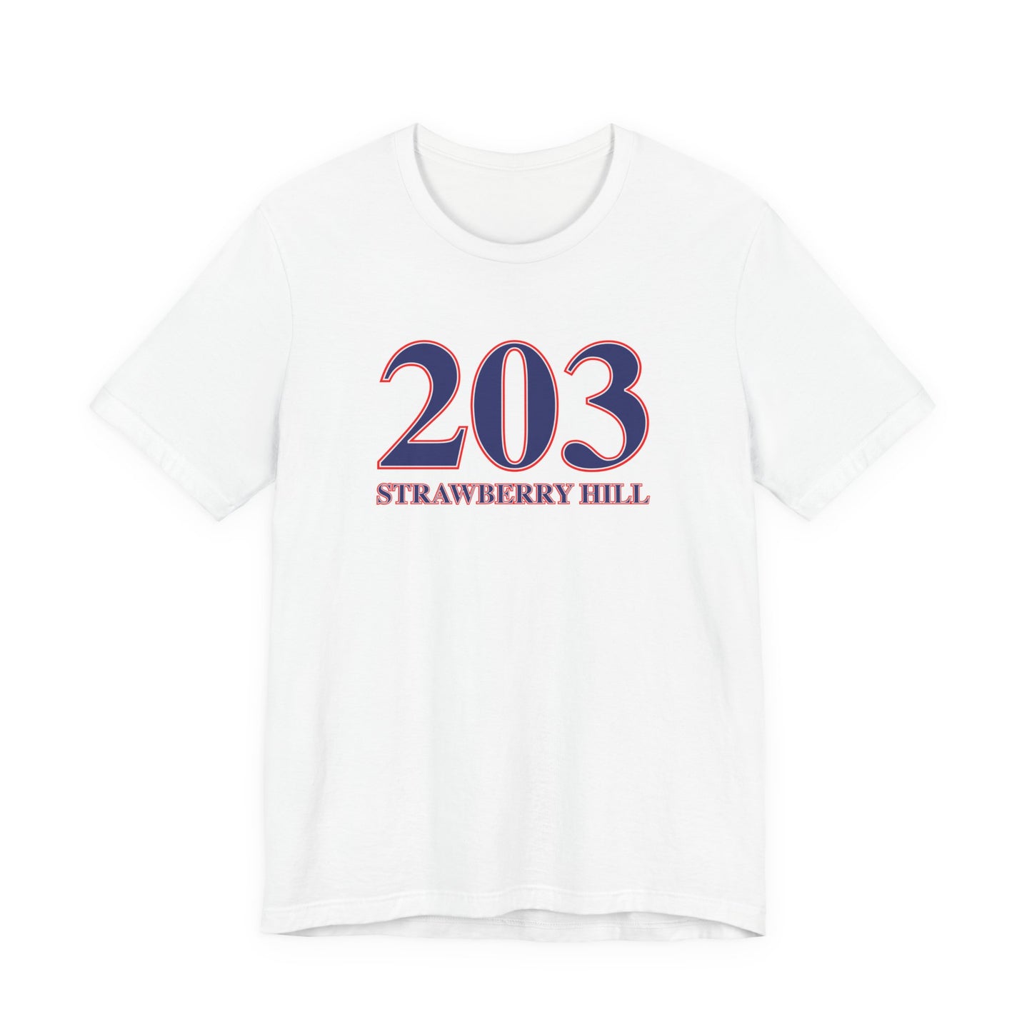 203 Strawberry Hill Red, White & Blue Unisex Jersey Short Sleeve T-Shirt
