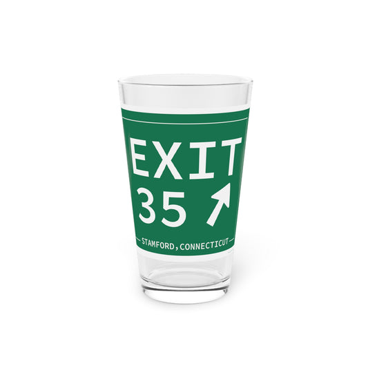 Vintage Exit 35 Merritt Parkway Sign Pint Glass, 16oz