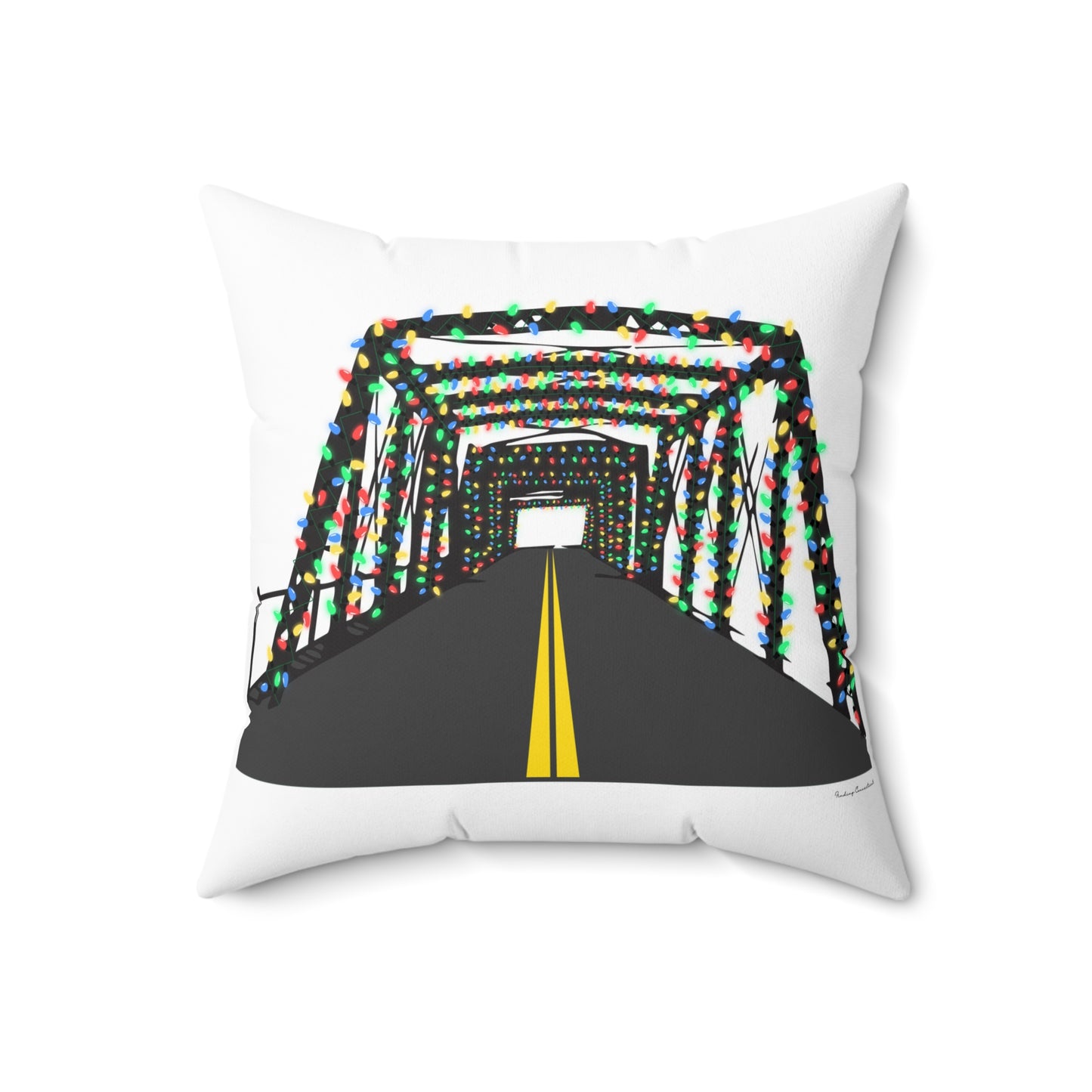 Saugatuck Bridge Lights Spun Polyester Square Pillow