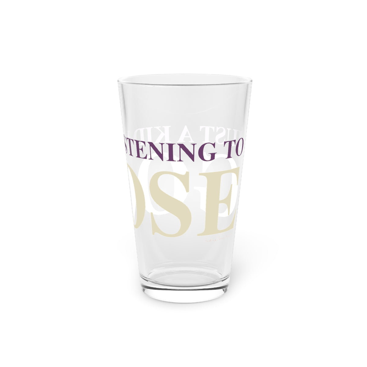 Just a kid listening to Goose - Cream & Purple Pint Glass, 16oz