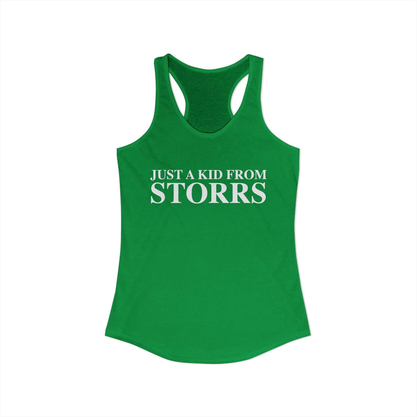 Just a kid from Storrs Women's Ideal Racerback Tank Top