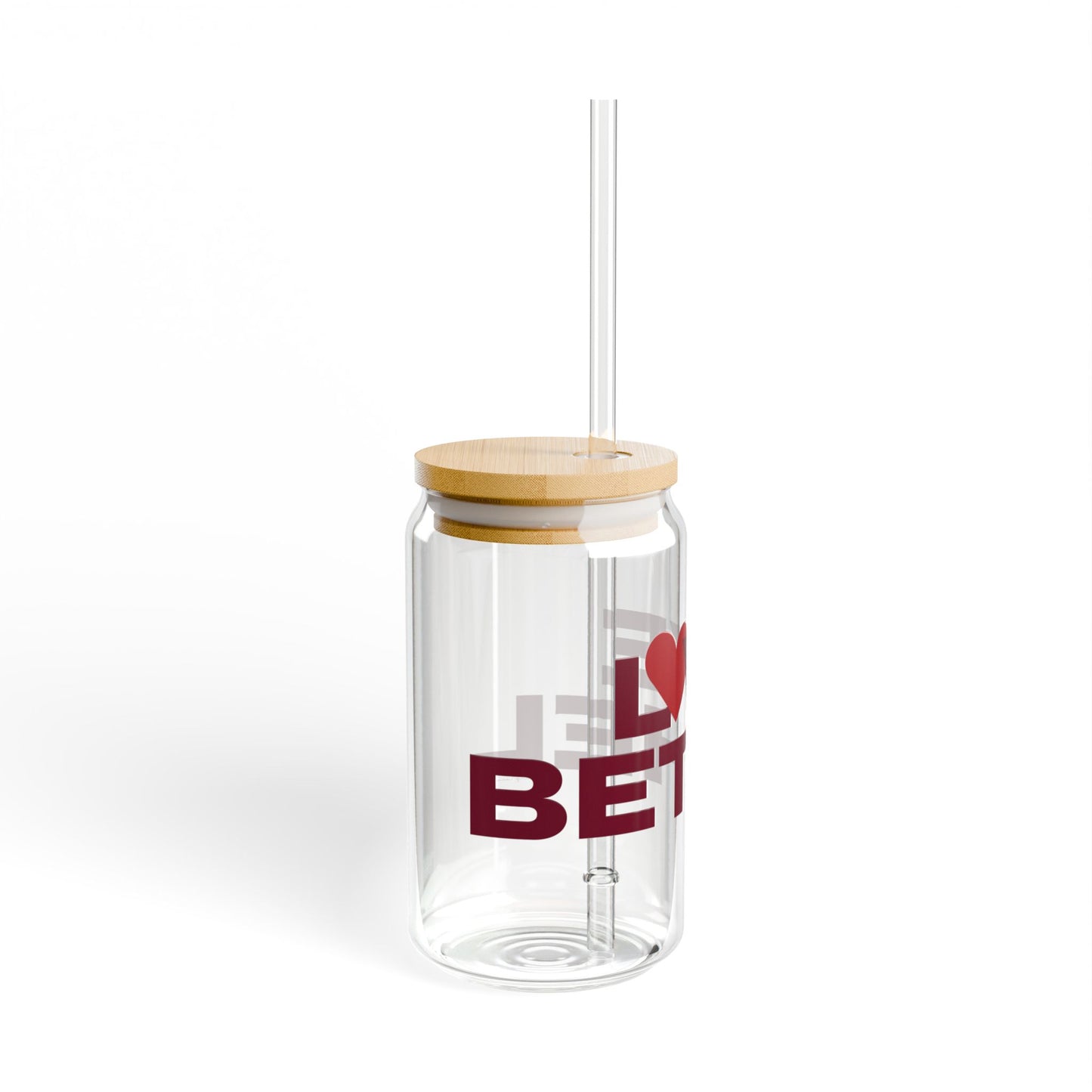 Love Bethel Glass Can with Straw and Lid, 16oz