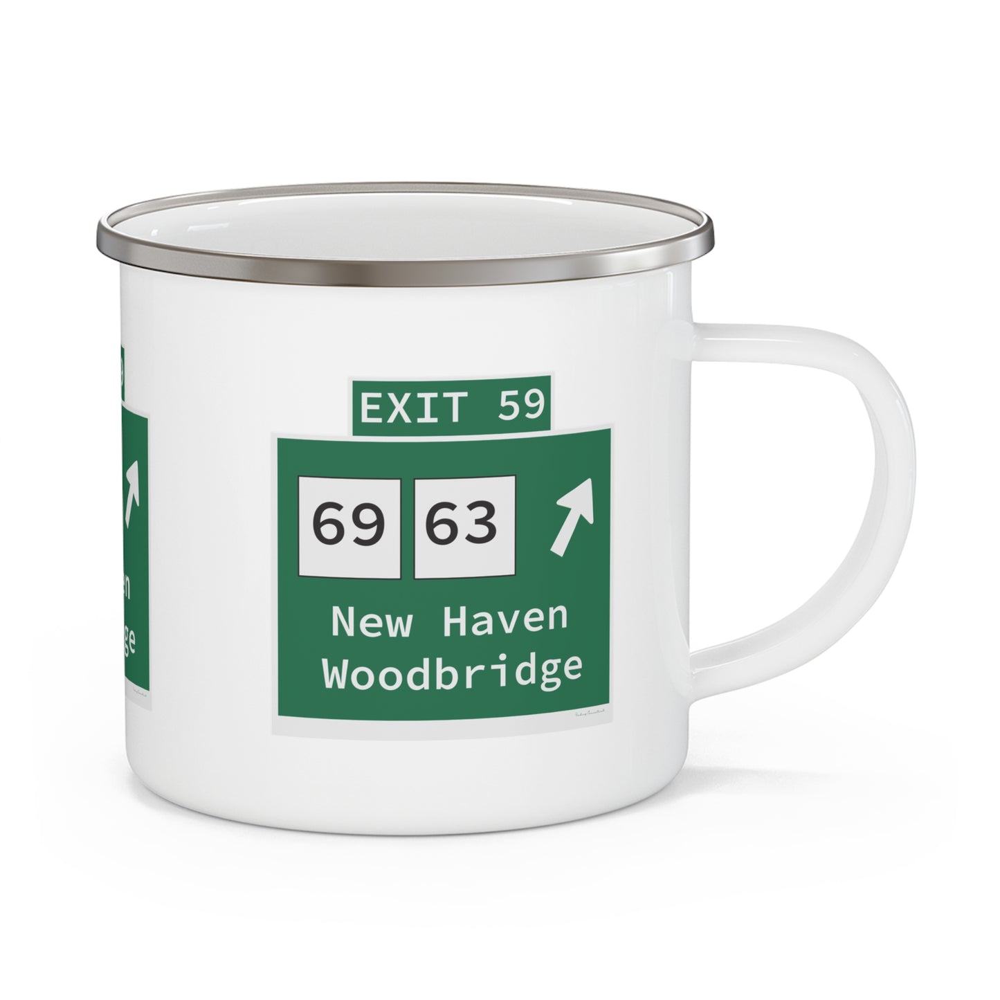 Vintage WCP Exit 59 Sign Enamel Camping Mug