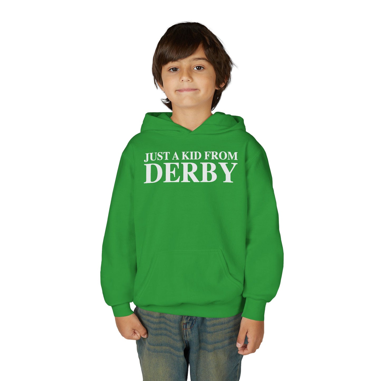 Just a kid from Derby Youth Heavy Blend Hooded Sweatshirt