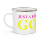 Just a kid listening to Goose - Yellow & Pink Enamel Camping Mug