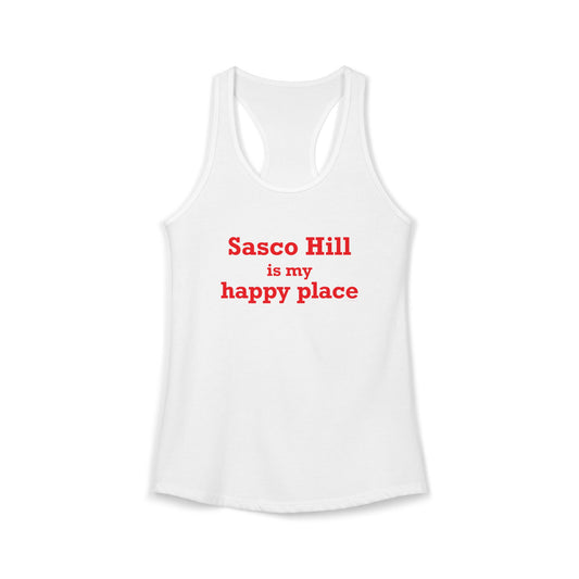 Sasco Hill is My Happy Place Women's Ideal Racerback Tank Top
