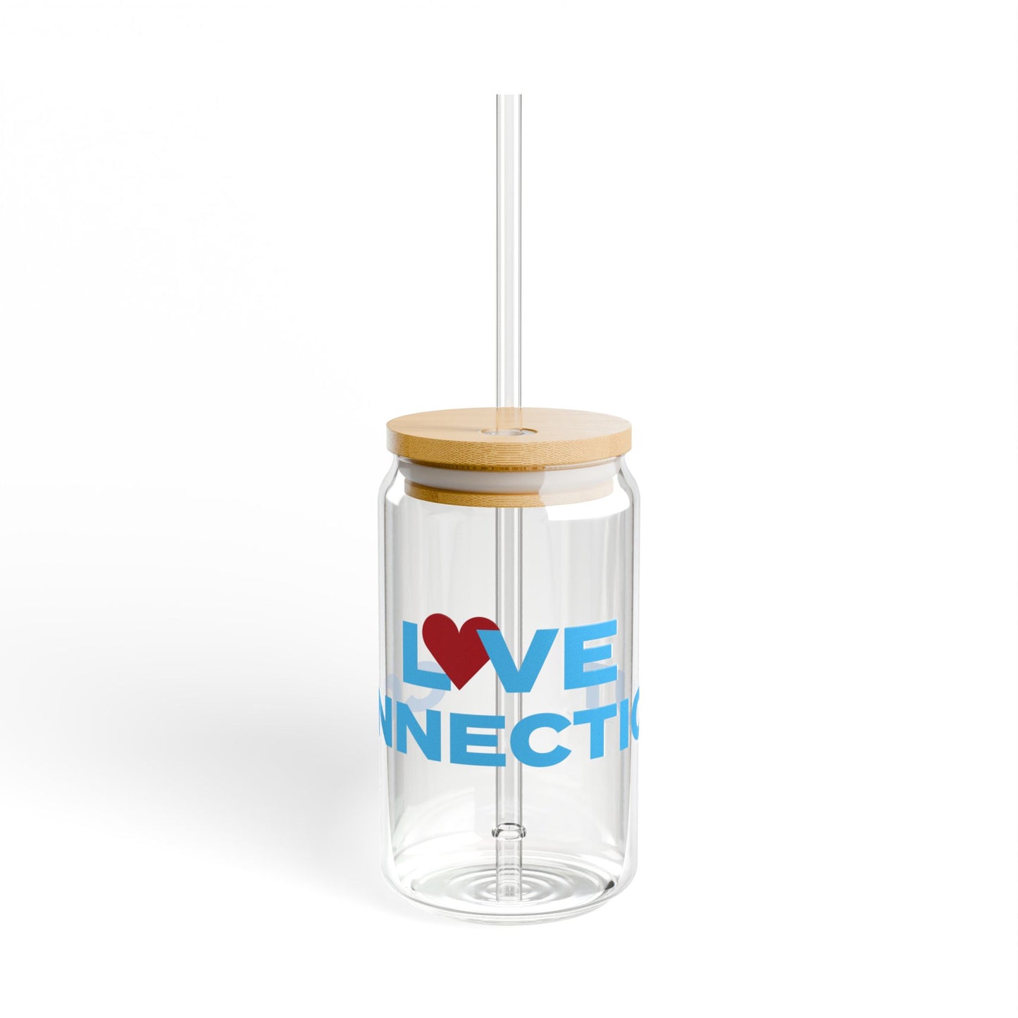 Love Connecticut Glass Can with Straw and Lid, 16oz