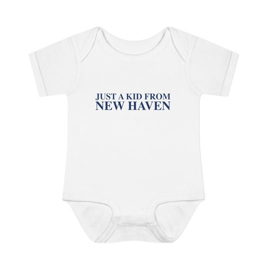 Just a kid from New Haven Infant Baby Rib Bodysuit
