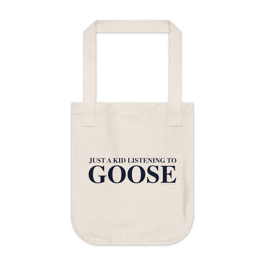Just a kid listening to Goose Organic Canvas Tote Bag