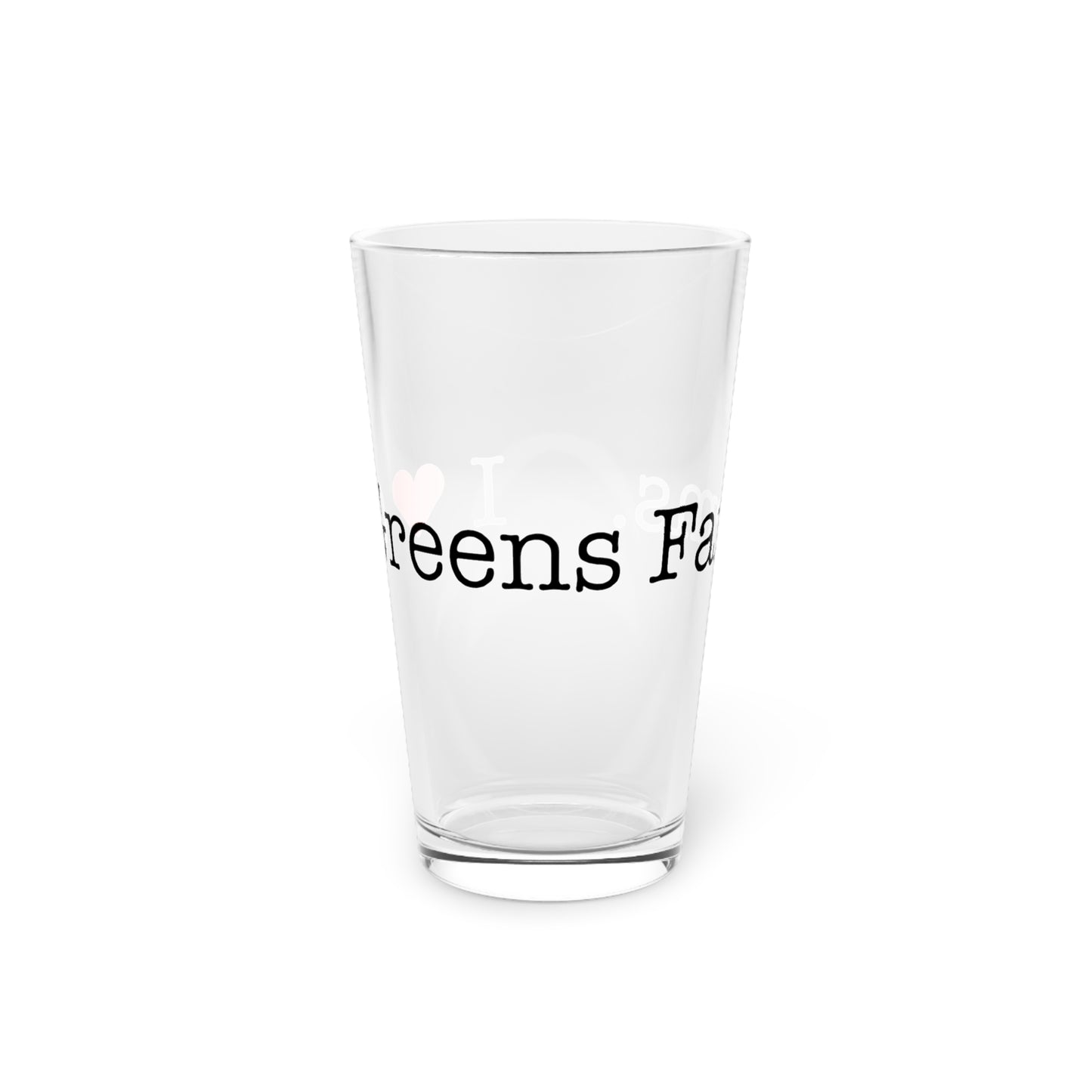 I Heart Greens Farms. Pint Glass, 16oz