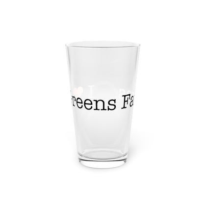 I Heart Greens Farms. Pint Glass, 16oz