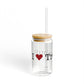 I Heart Trumbull. Glass Can with Straw and Lid, 16oz