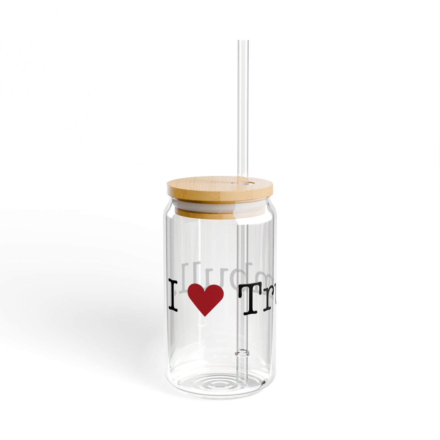 I Heart Trumbull. Glass Can with Straw and Lid, 16oz
