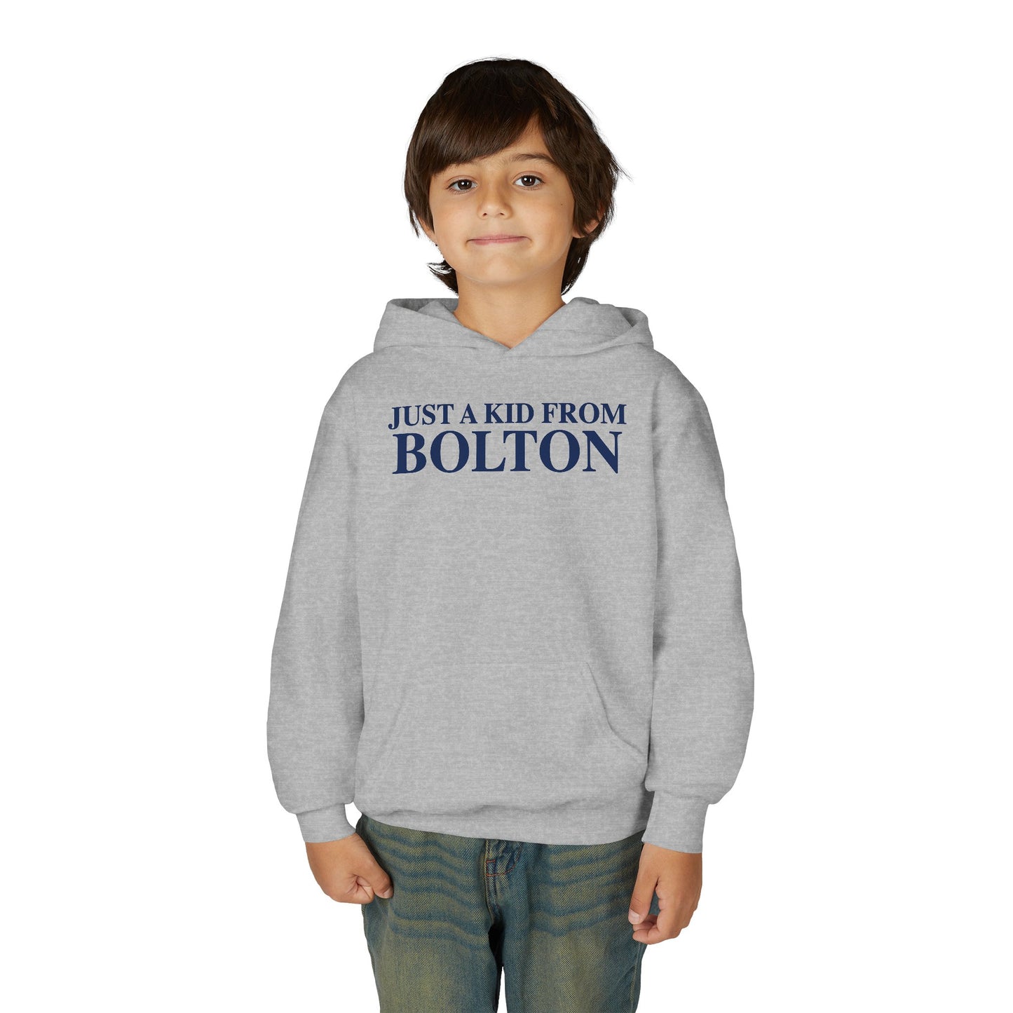 Just a kid from Bolton Youth Heavy Blend Hooded Sweatshirt