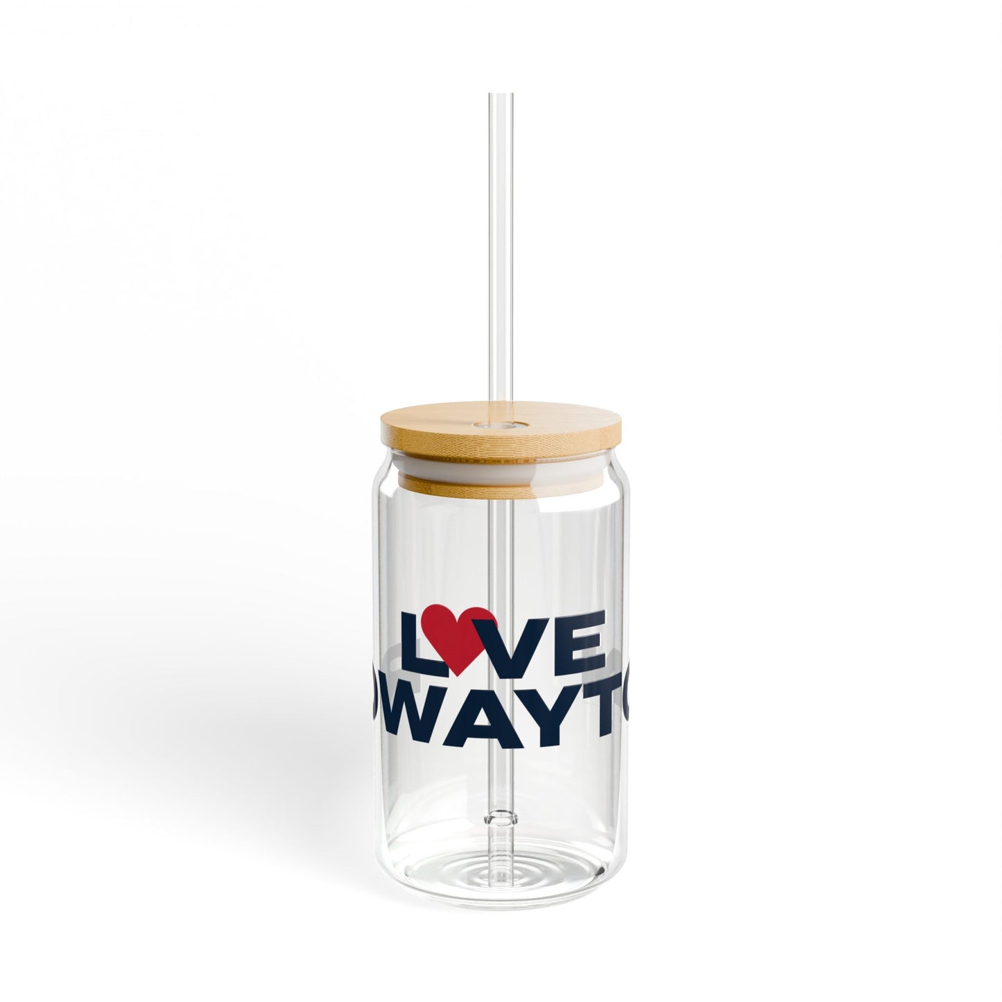 Love Rowayton Glass Can with Straw and Lid, 16oz