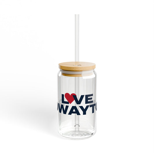Love Rowayton Glass Can with Straw and Lid, 16oz