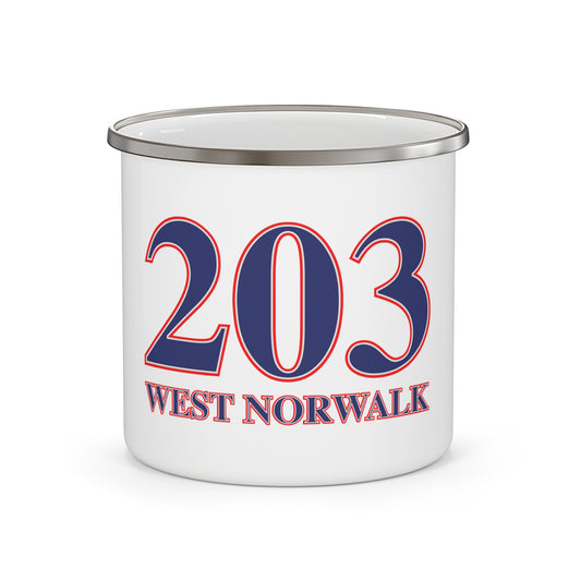 203 West Norwalk, Red, White & Blue  Enamel Camping Mug