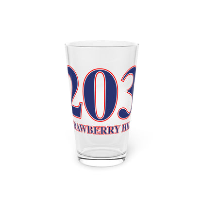 203 Strawberry Hill Red, White & Blue Pint Glass, 16oz