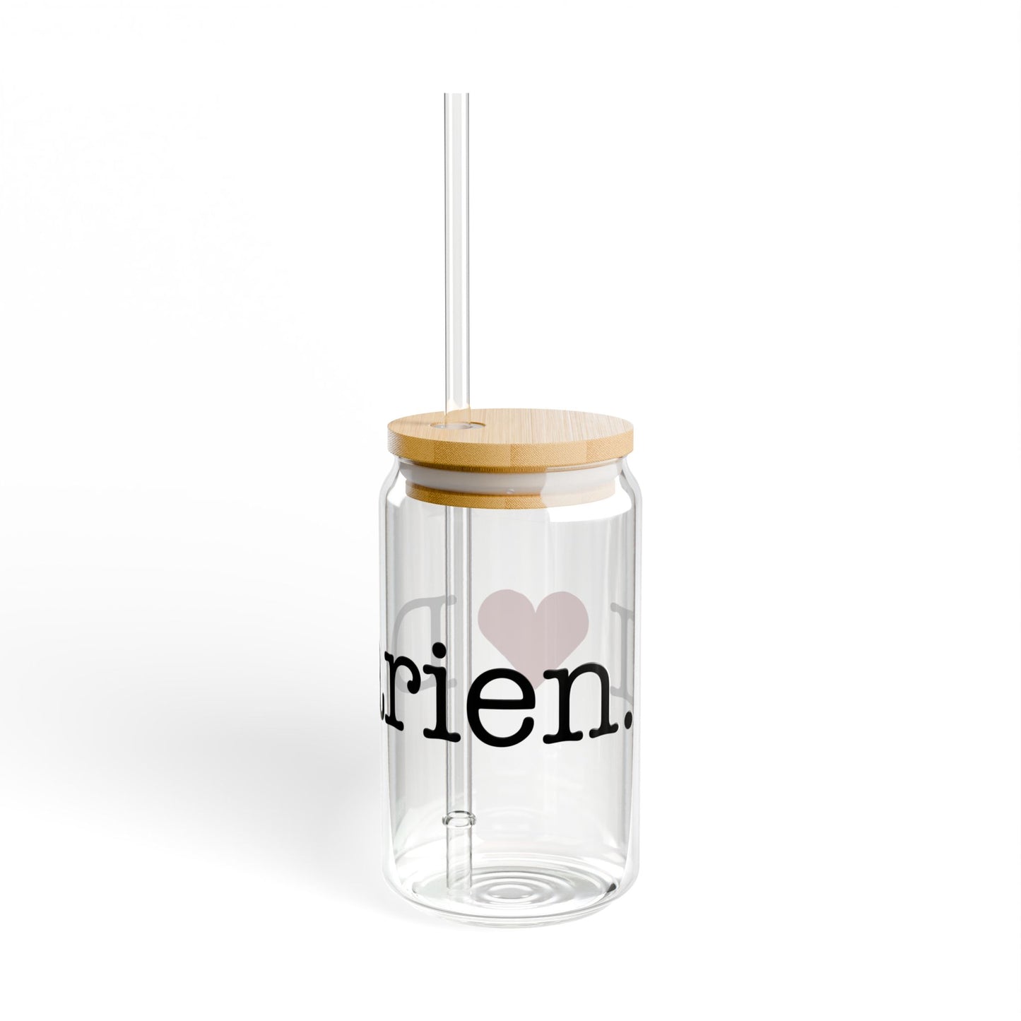 I Heart Darien. Glass Can with Straw and Lid, 16oz
