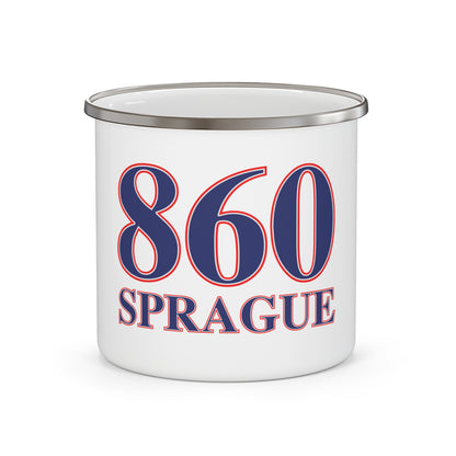 860 Sprague Red, White & Blue Enamel Camping Mug