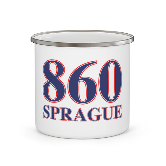 860 Sprague Red, White & Blue Enamel Camping Mug