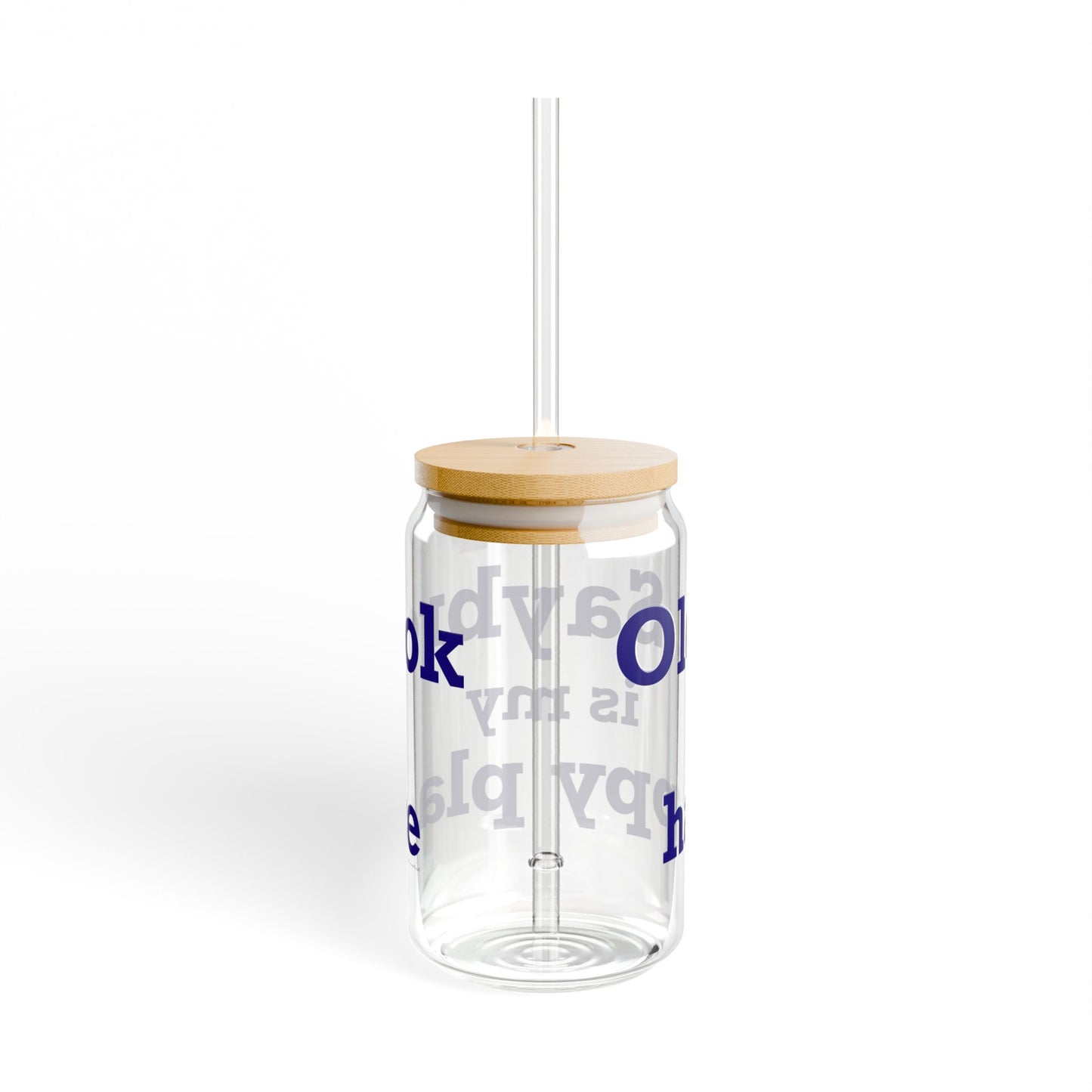 Old Saybrook is My Happy Place Glass Can with Straw and Lid, 16oz