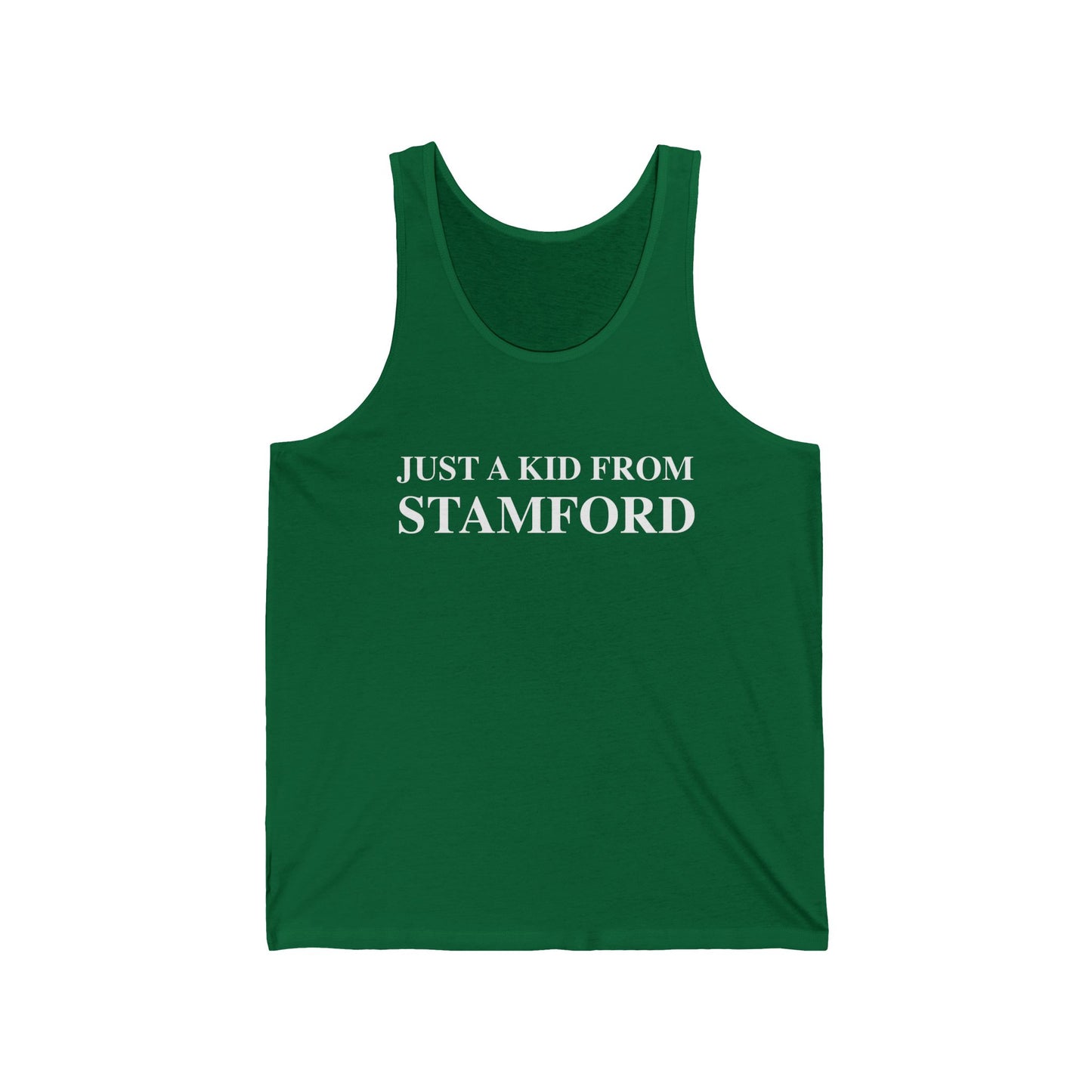 Just a kid from Stamford Unisex Jersey Tank Top